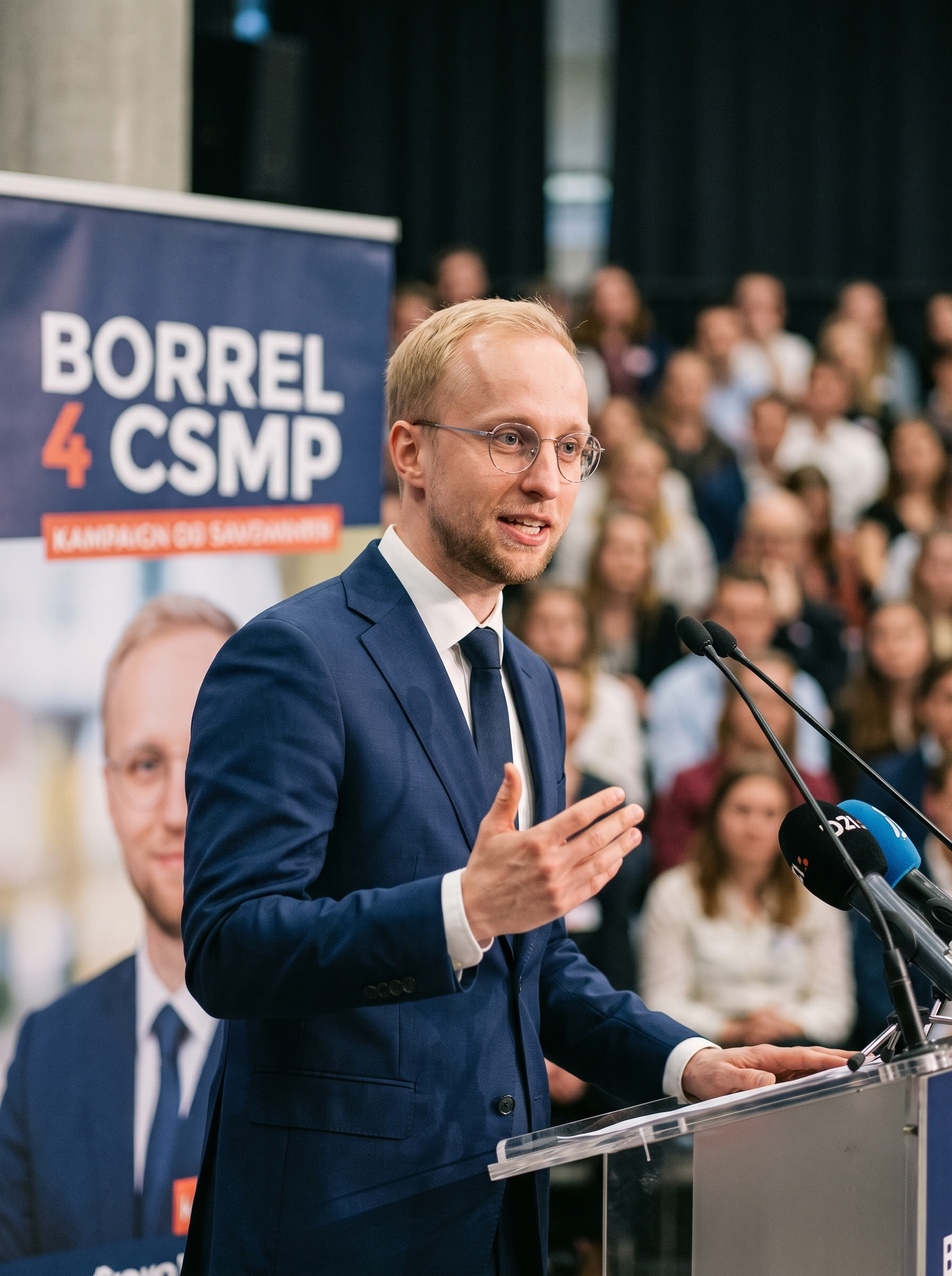 De campagneleiding tijdens een toespraak
